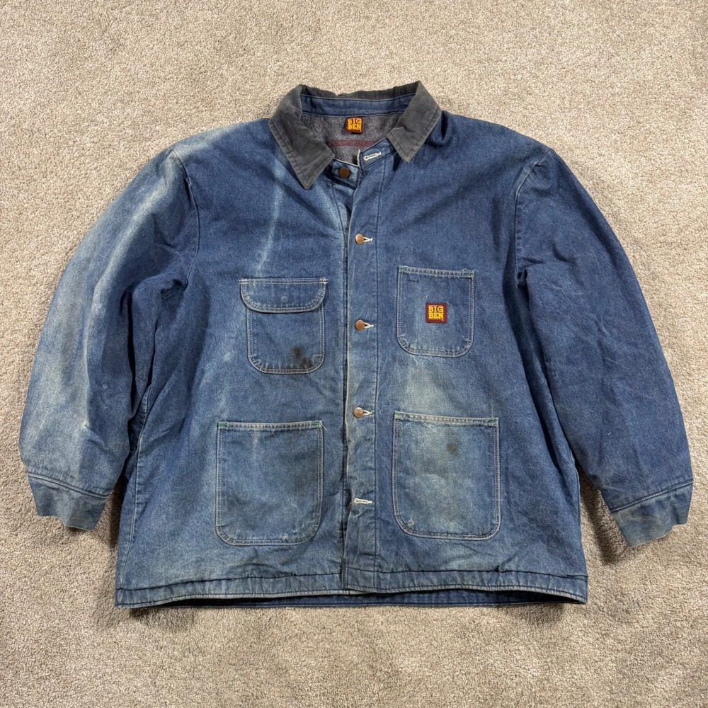 Vintage Big Ben Wrangler Denim Chore Coat Blanket Lined Blue Work Jacket Mens 3X